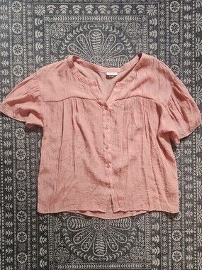 Women’s Coral Orange Short-Sleeve Button Front Top